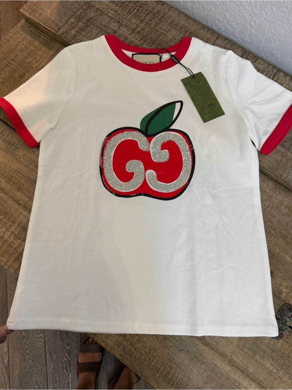 Women’s White & Red Apple Logo Stretch T-Shirt